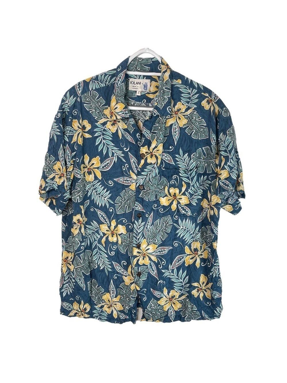 LOLANI Gary's Island Vintage Hawaiian Shirt Button Up Short Sleeve Flowers Leafs